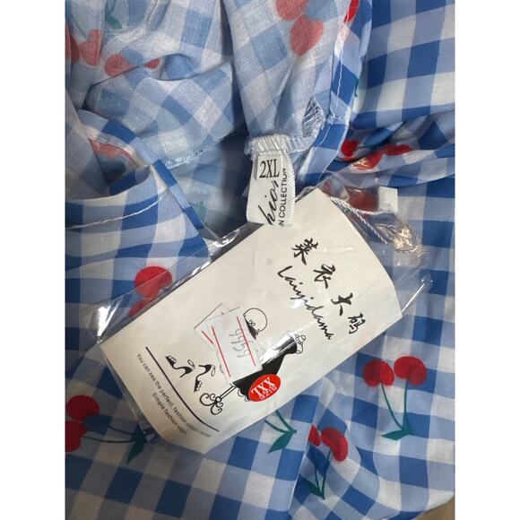 NEW Gingham Plaid Cherry Print Pink Dress Large Twee Kawaii Kidcore Cute Cutey - Picture 6 of 7